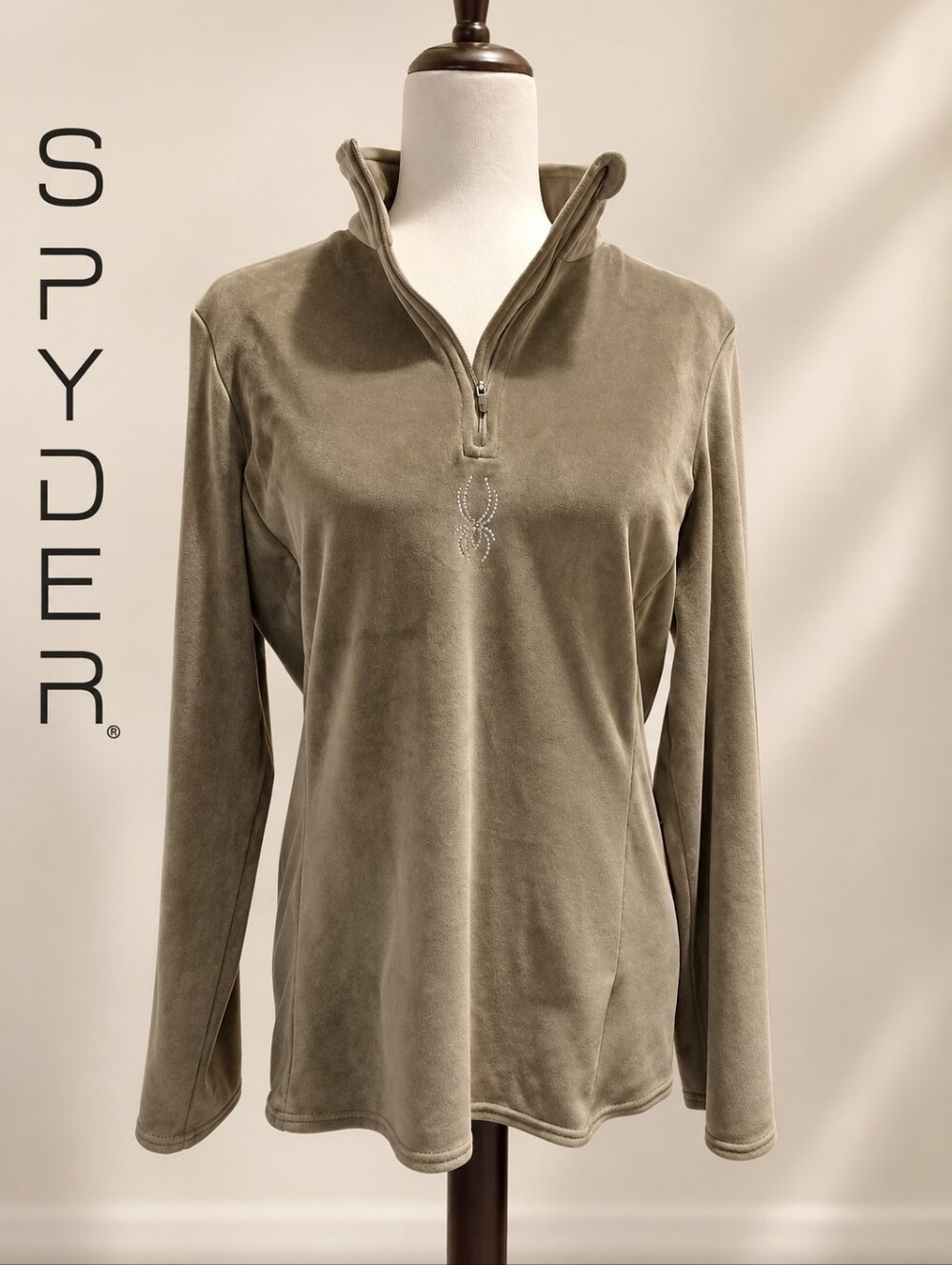 Spyder Women’s Rhinestone Logo Velour Quarter-Zip Pullover Large